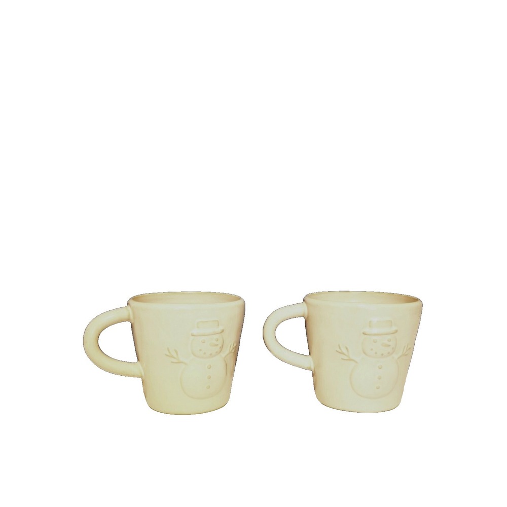 2 Pottery Barn Stick Man Snowman Ceramic Coffee/ Hot Coco Lot-‎ Christmas